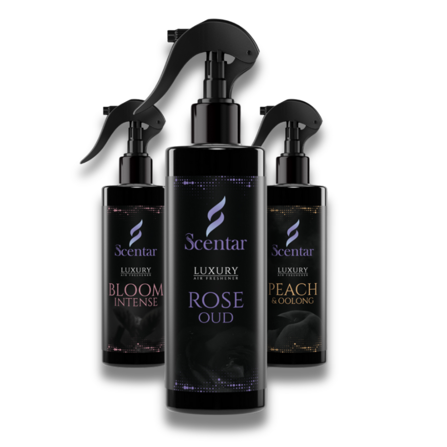 3 Luxury spray bottles side by side